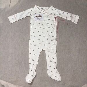 NWT‎ Maniere Child Baby Girl Size 9M White/Powdered Pink Dragonfly Footie Snaps